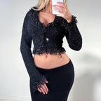 VINTAGE Black knit long sleeve cardigan top