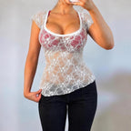 White lace short sleeve top