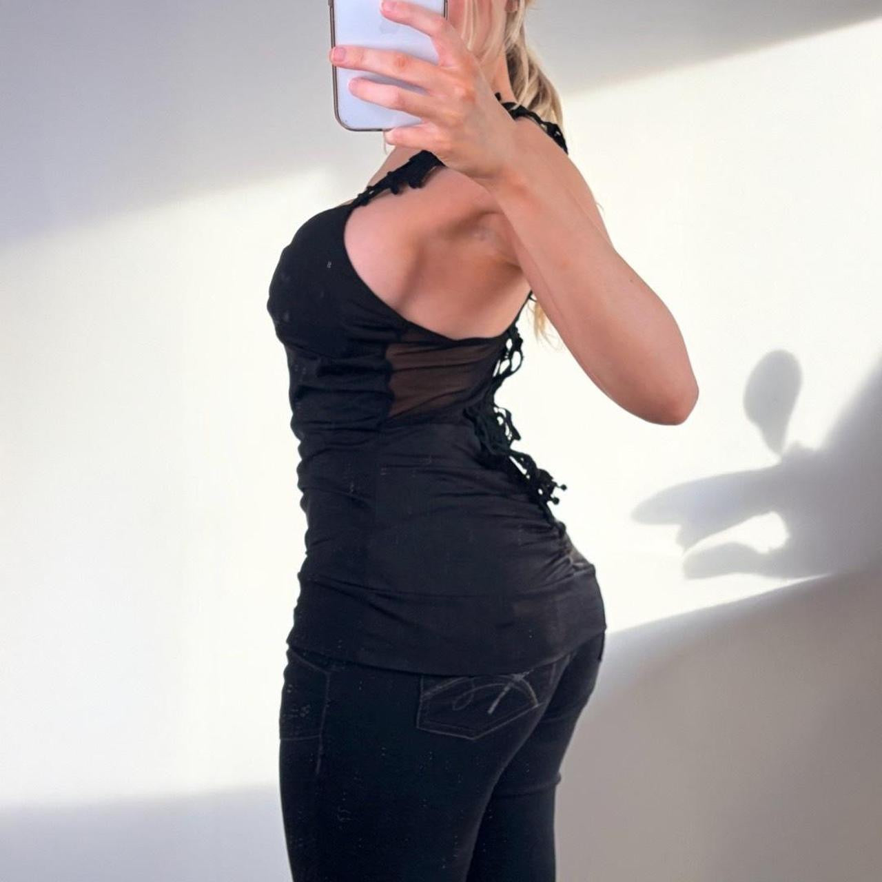 VINTAGE black ruched crotchet cami halter neck top