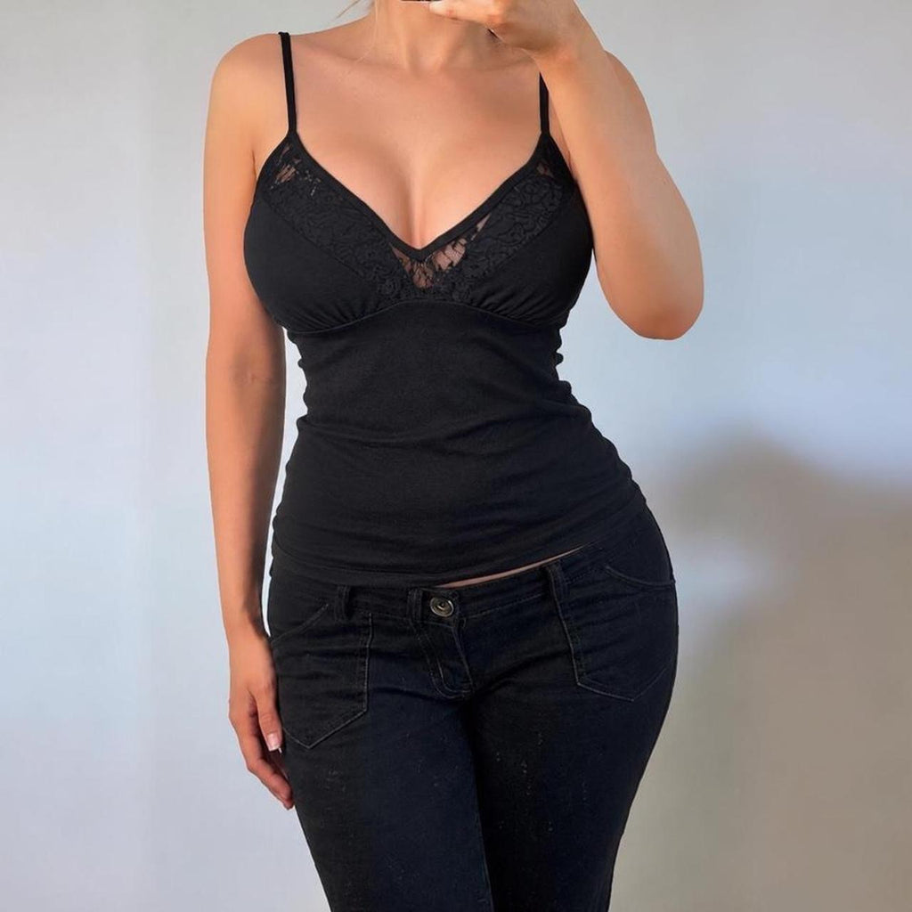 VINTAGE black lace cami vest top