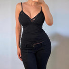 VINTAGE black lace cami vest top