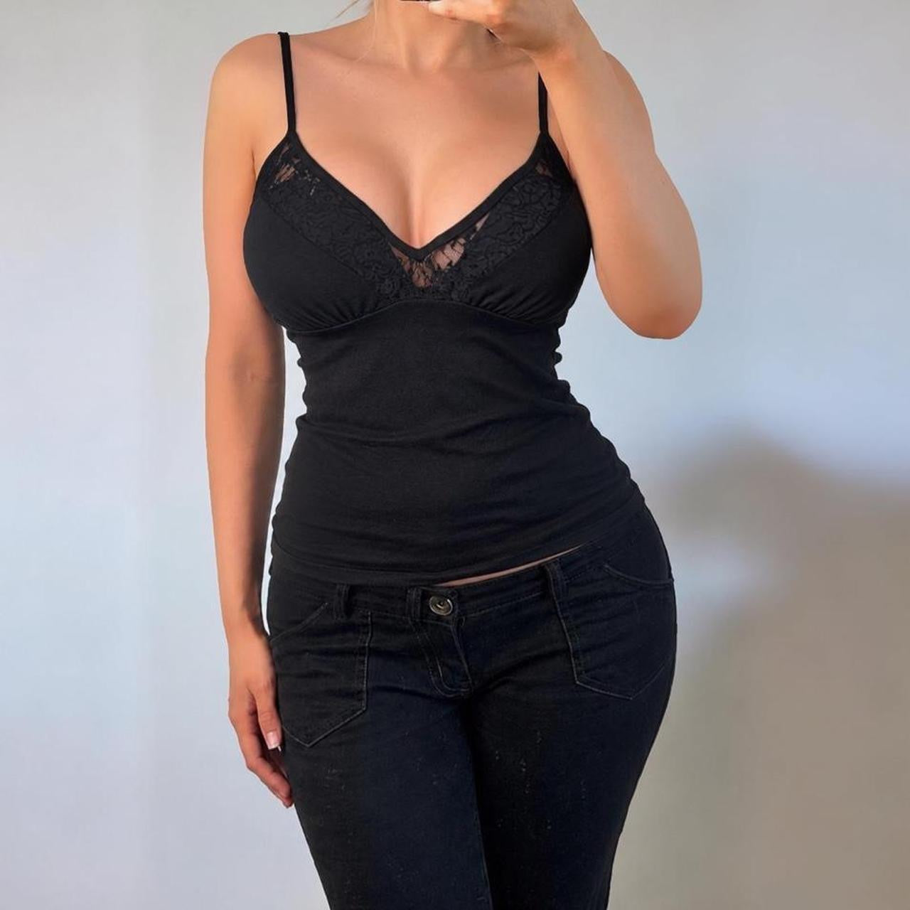 VINTAGE black lace cami vest top