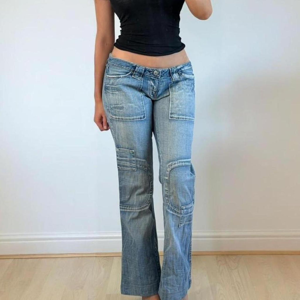 VINTAGE Blue low rise flared denim jeans