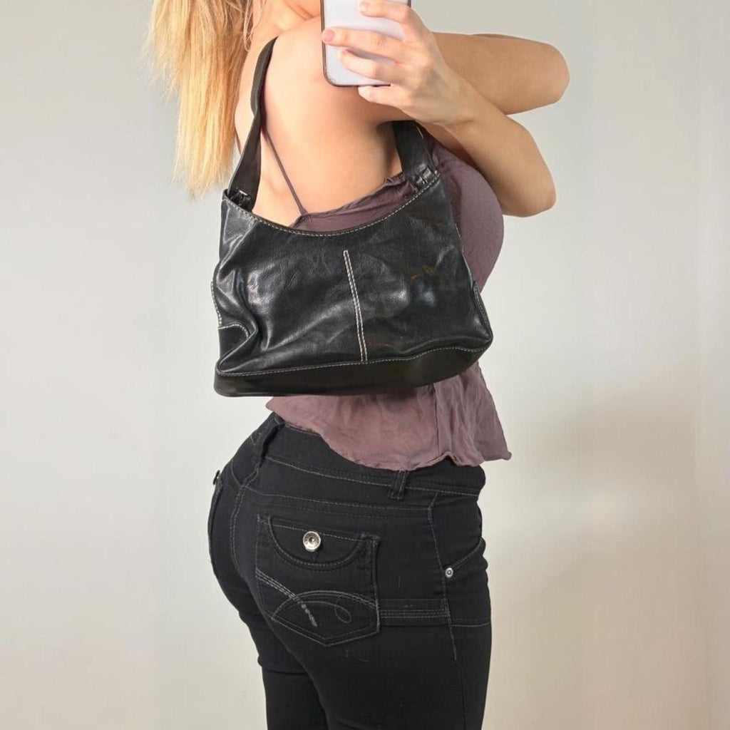 Black faux leather shoulder bag