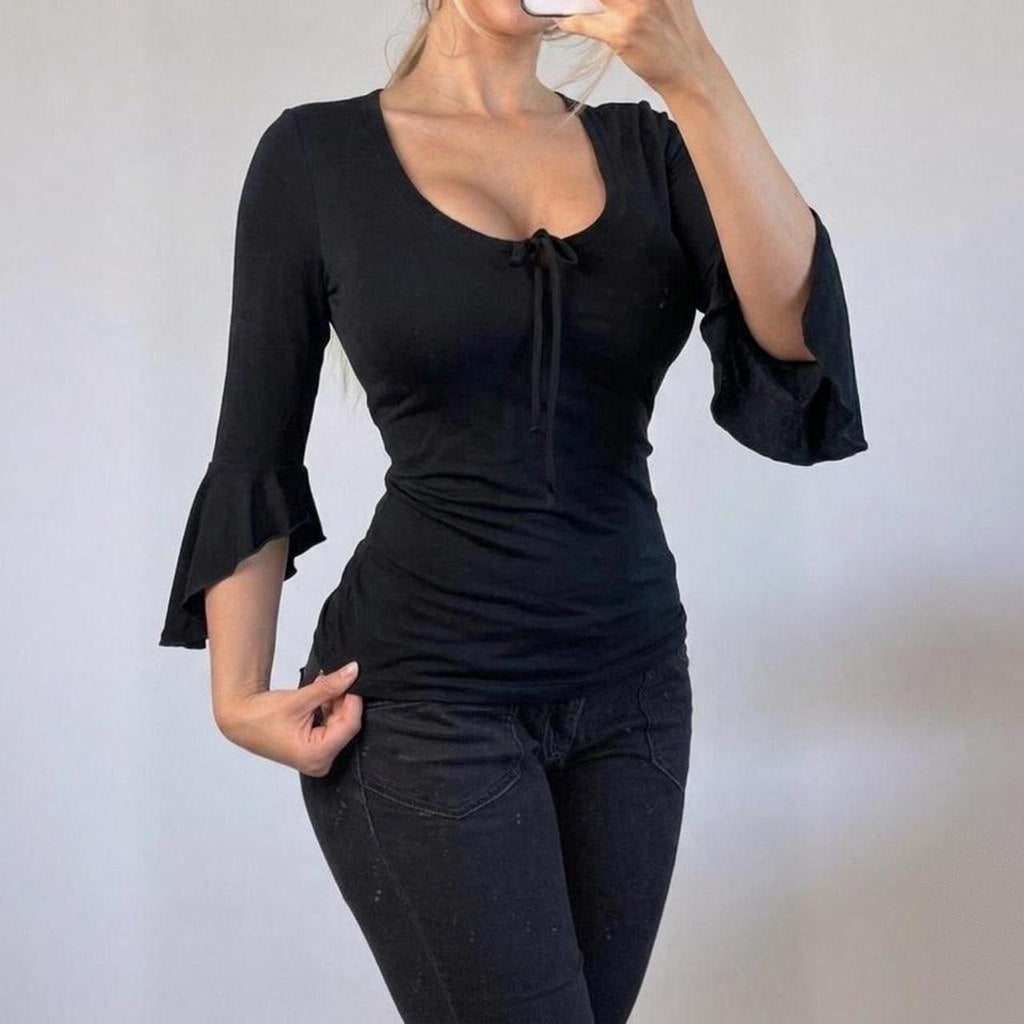 VINTAGE Black long sleeve milkmaid blouse top