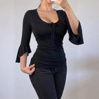 VINTAGE Black long sleeve milkmaid blouse top