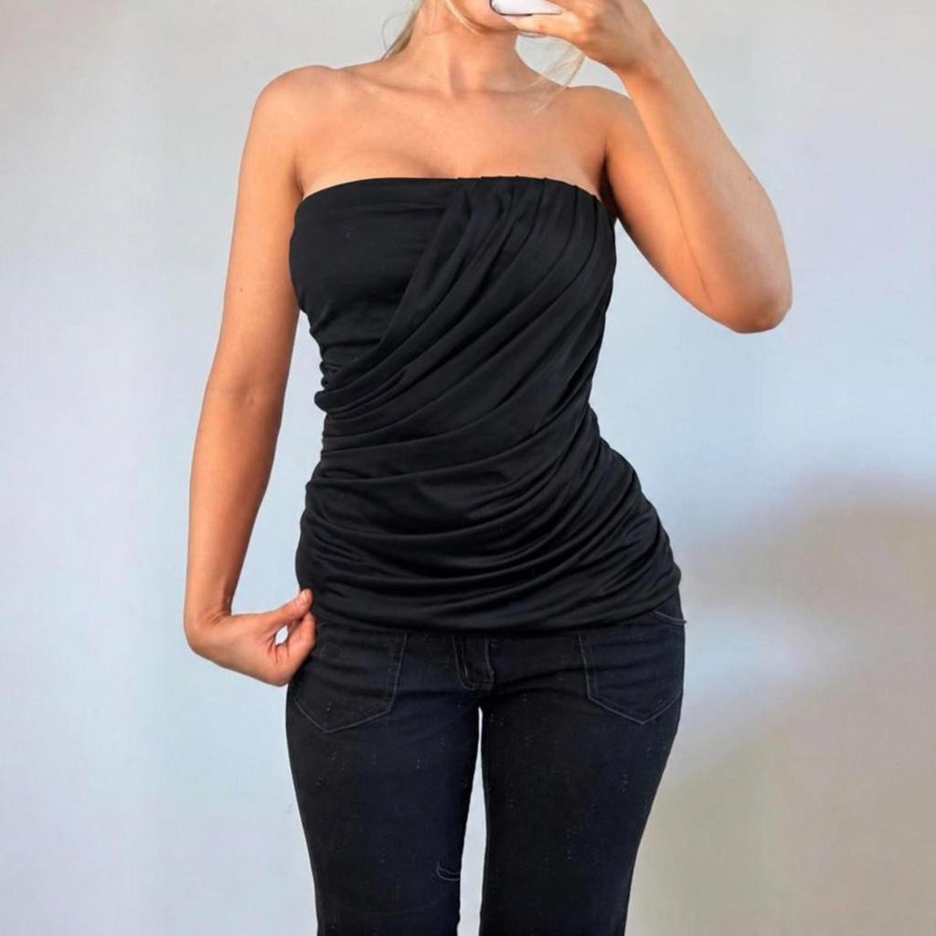 Black strapless bodycon wrap top