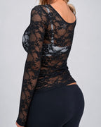 Vintage black lace long sleeve top