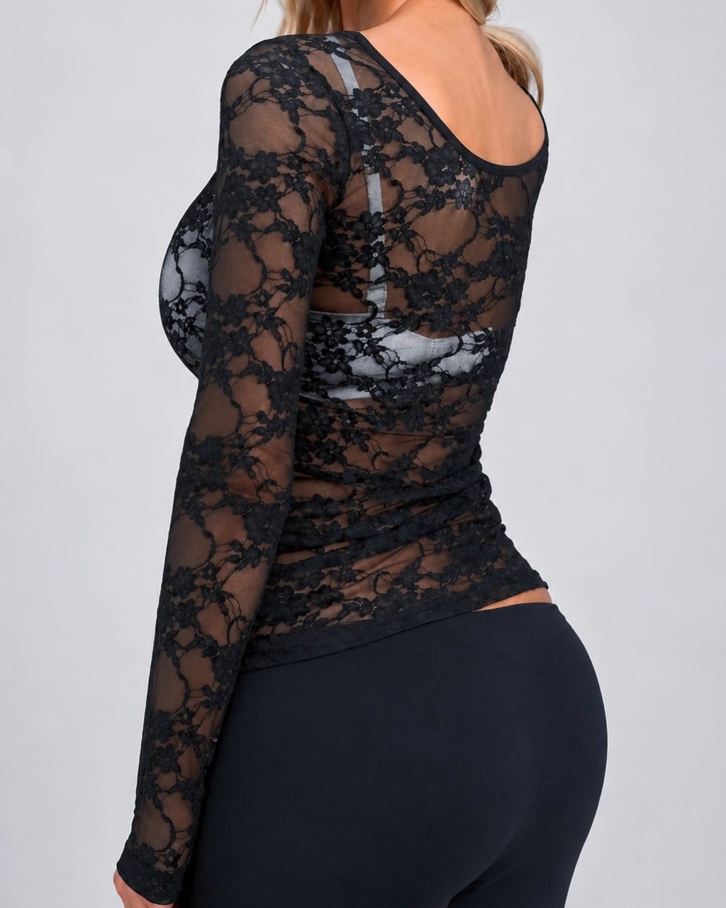 Vintage black lace long sleeve top