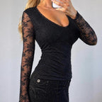 VINTAGE black lace long sleeve blouse top