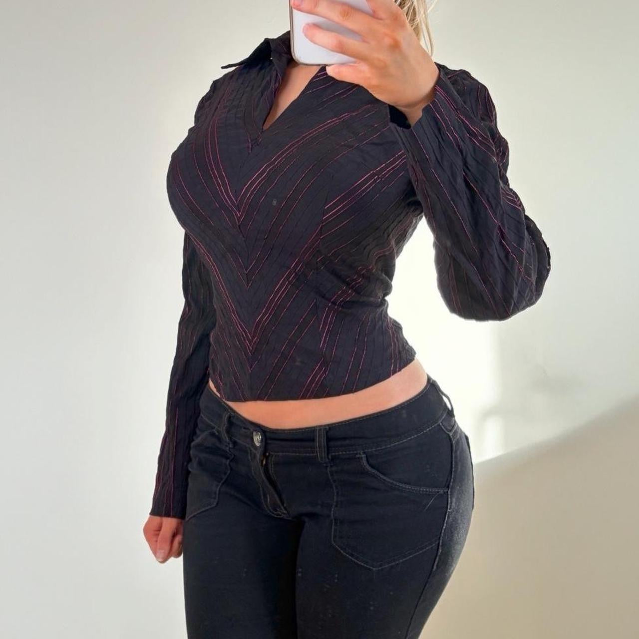VINTAGE black & pink pinstripe shirt long sleeve top
