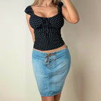 VINTAGE Blue denim mini skirt with lace up front