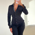 VINTAGE black pinstripe long sleeve shirt