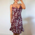 Vintage Burgundy purple white floral midi dress
