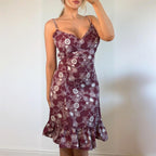 Vintage Burgundy purple white floral midi dress