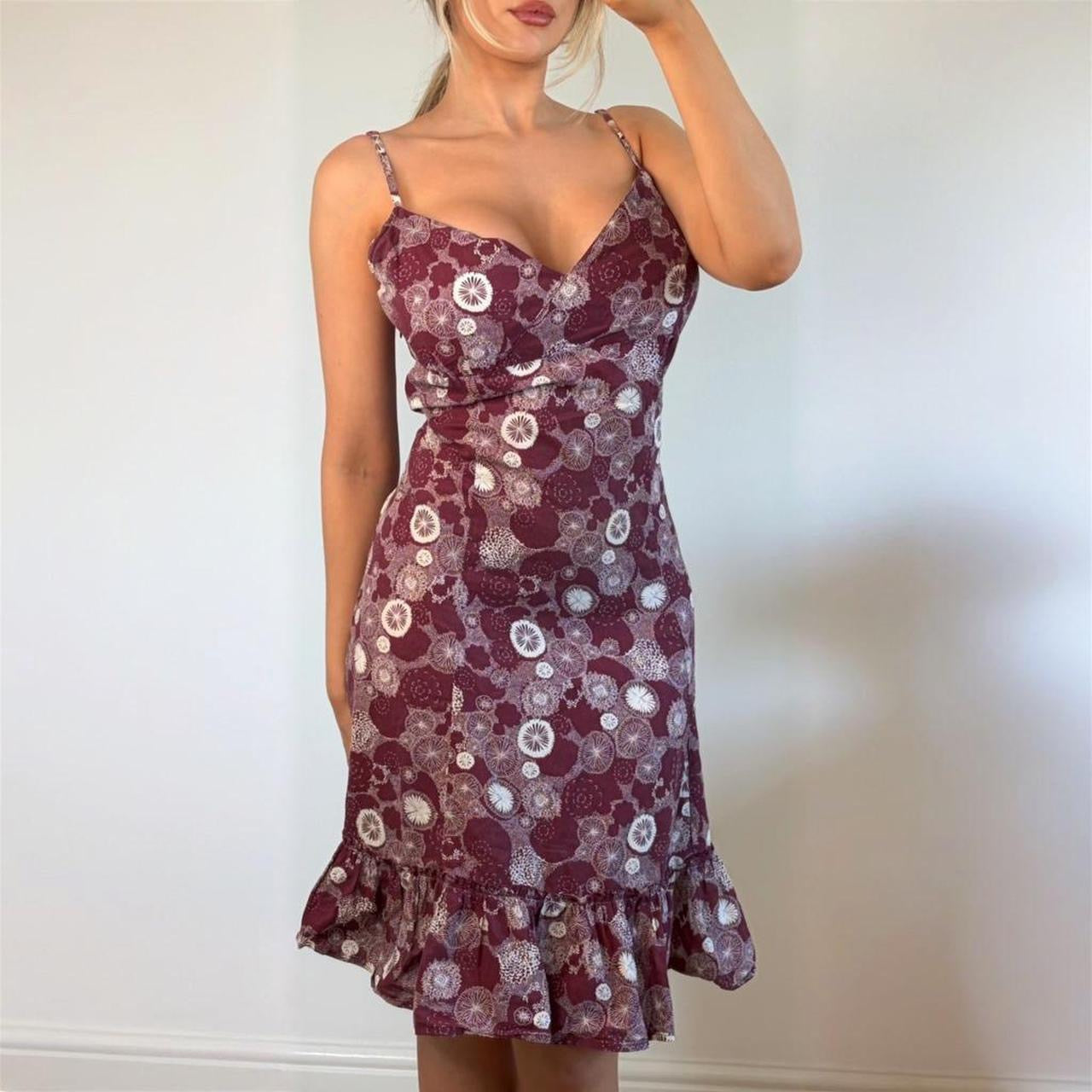 Vintage Burgundy purple white floral midi dress