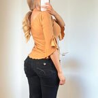 VINTAGE tan orange milkmaid blouse top