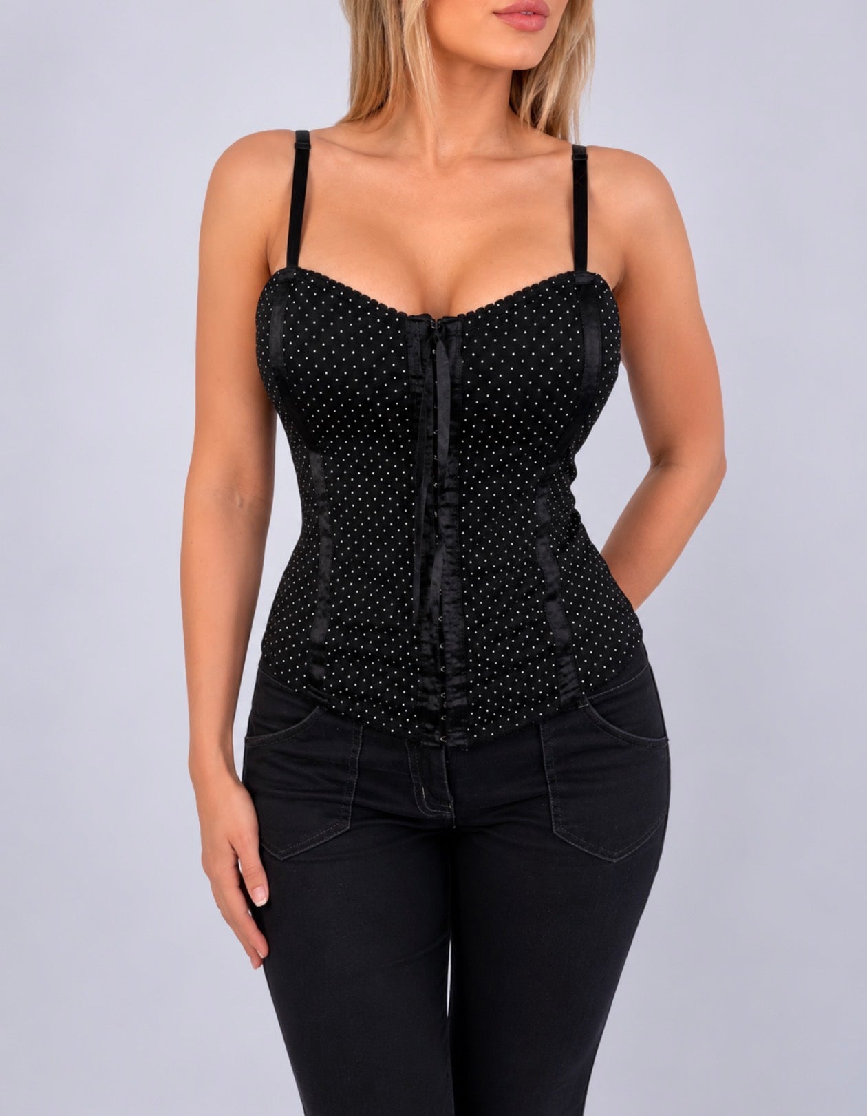 Vintage Black polka dot corset top