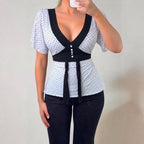 VINTAGE black & white polka dot tie top