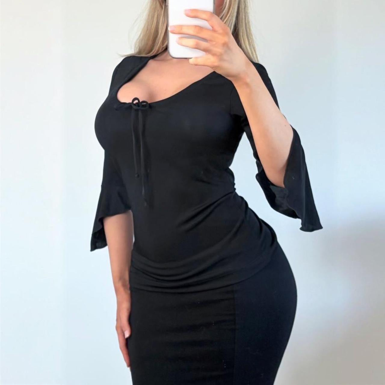 VINTAGE Black long sleeve milkmaid blouse top