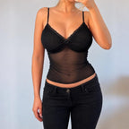 VINTAGE black lace mesh cami vest top