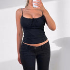 VINTAGE Morgan de toi black ruched milkmaid cami crop top