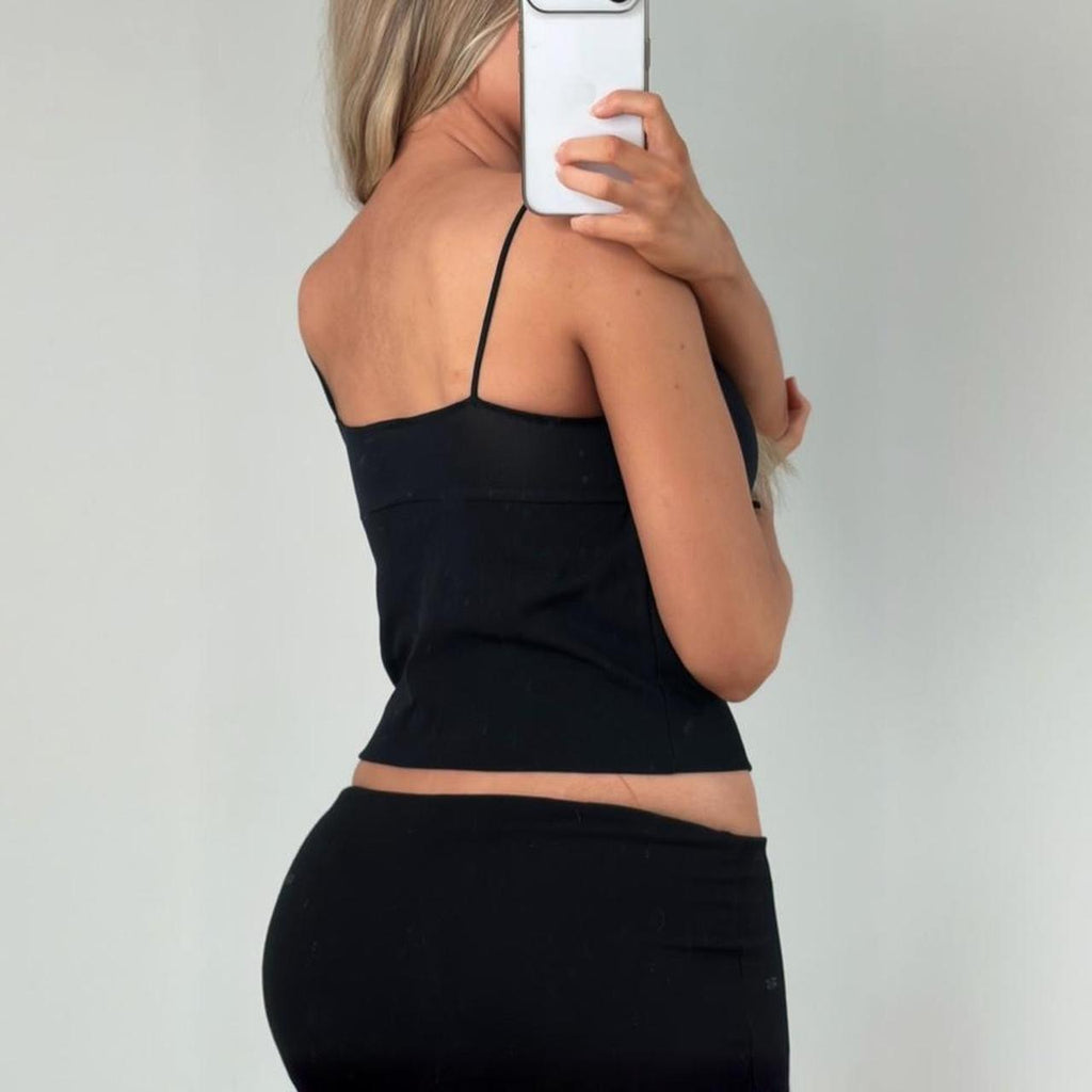 VINTAGE Morgan de toi black ruched milkmaid cami crop top