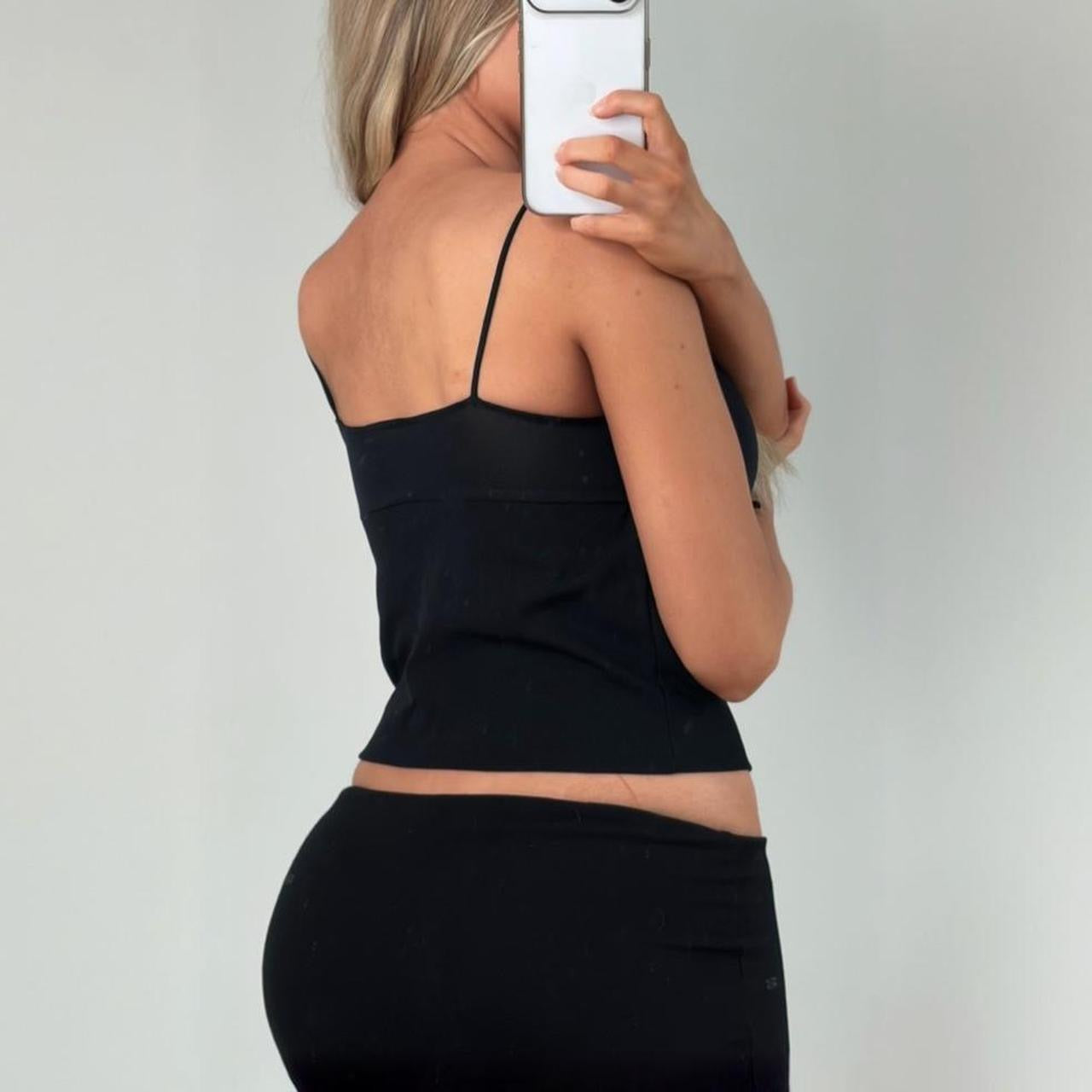 VINTAGE Morgan de toi black ruched milkmaid cami crop top