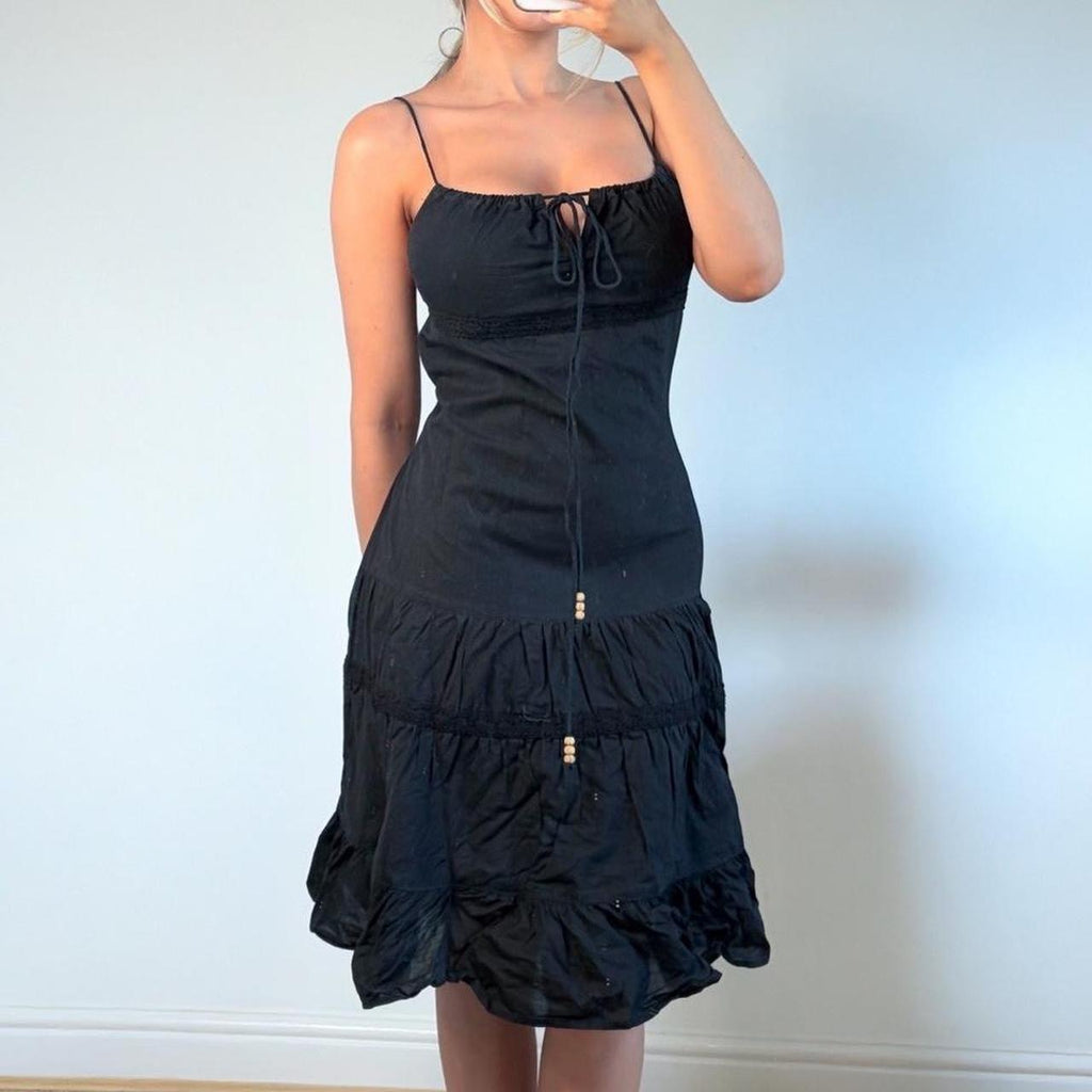VINTAGE black tiered maxi dress