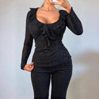 VINTAGE Black long sleeve ruffle blouse top