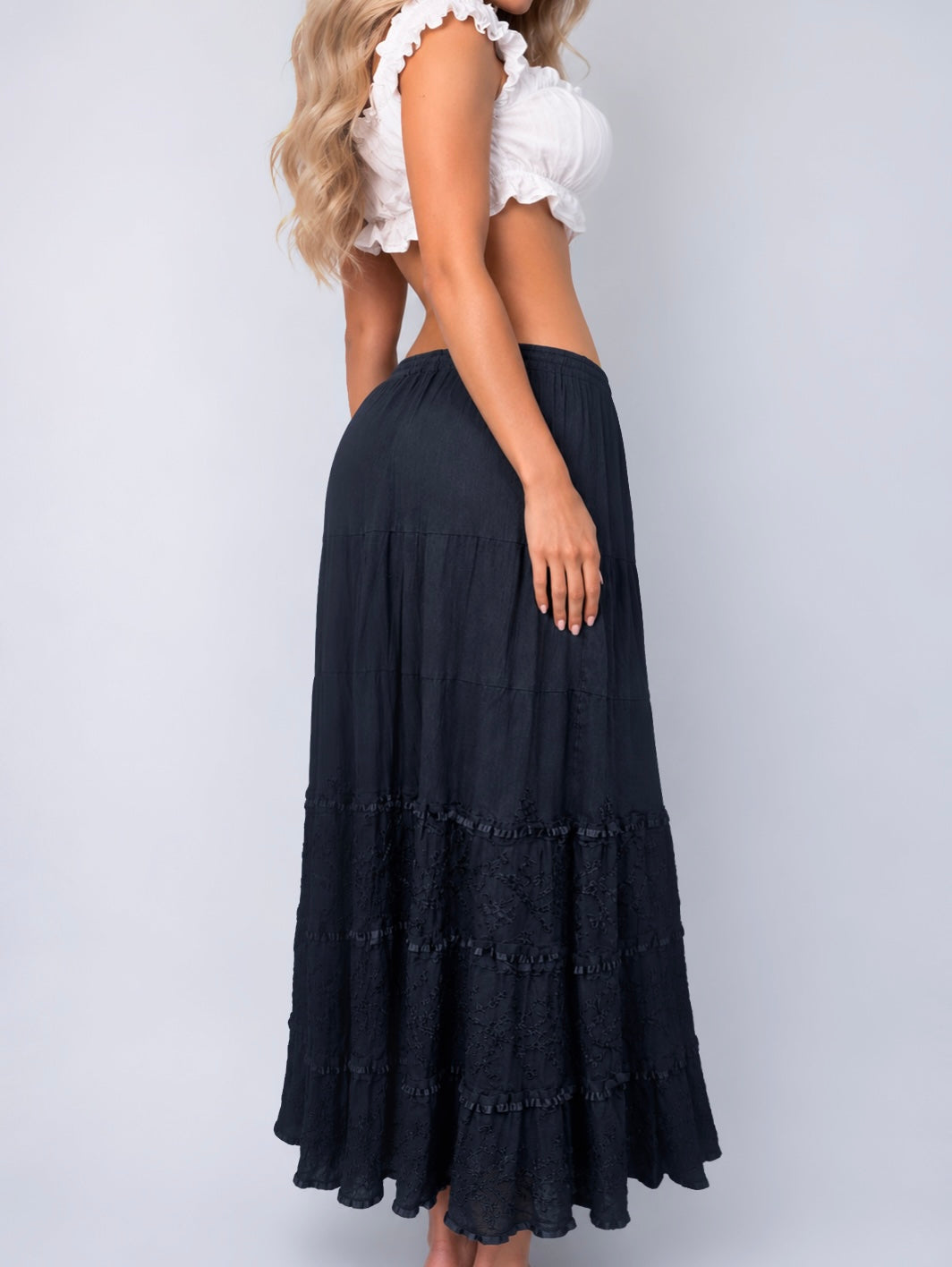 Vintage black tiered maxi skirt