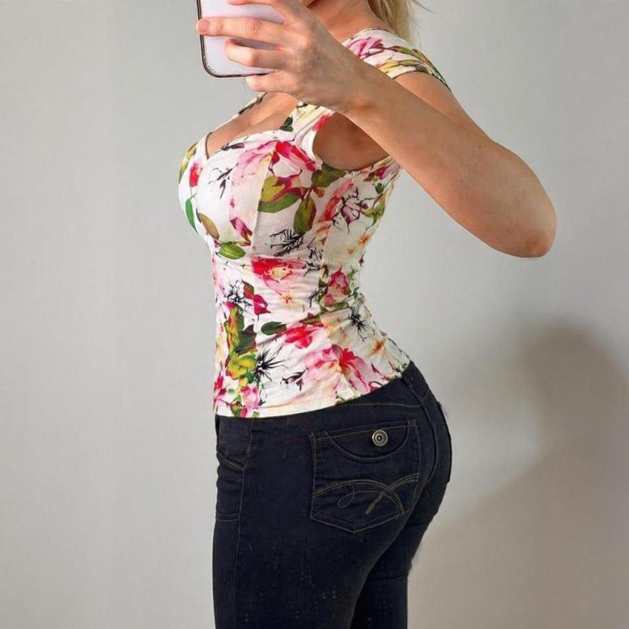 VINTAGE GUESS White floral bodycon top