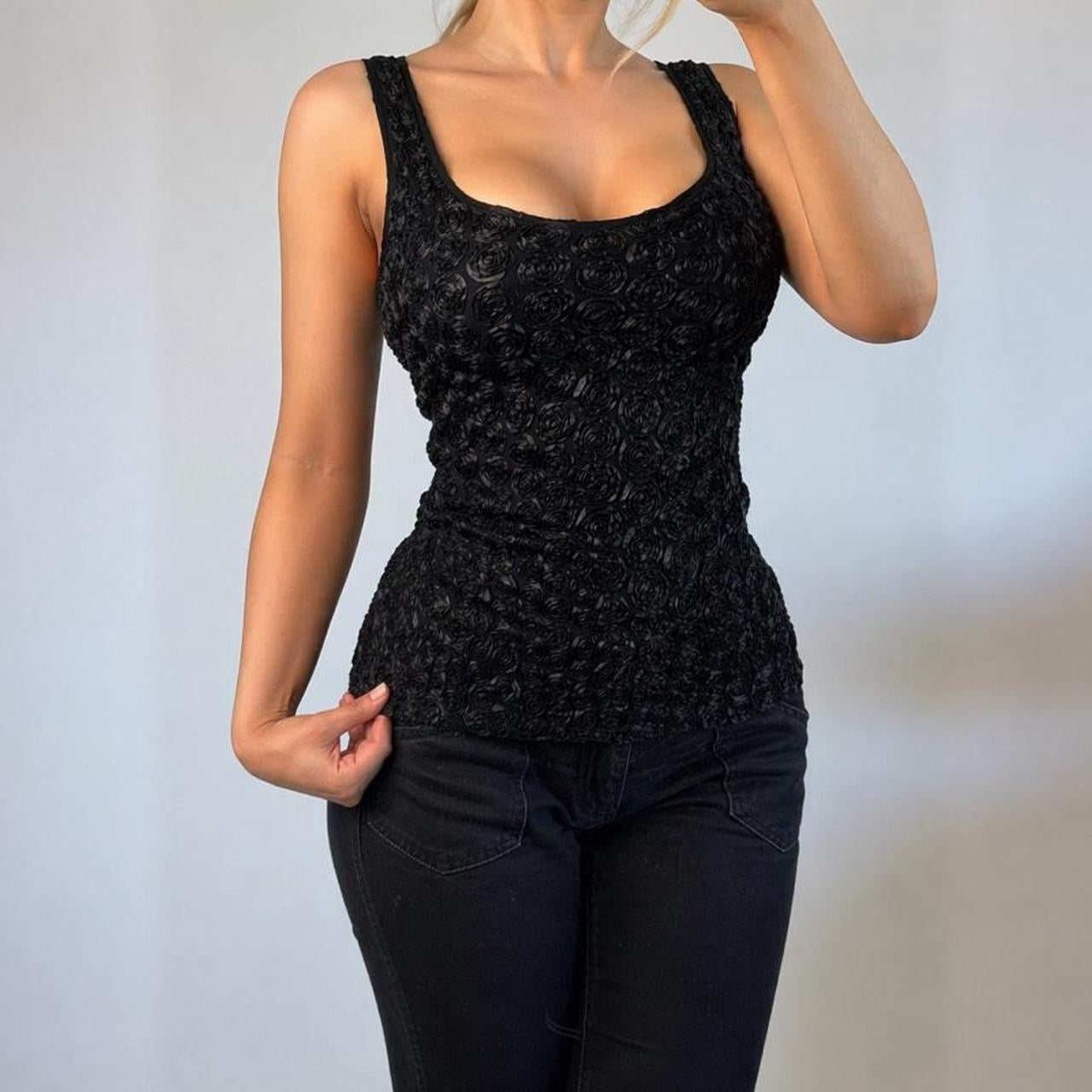 VINTAGE BEBE black rose cami vest top