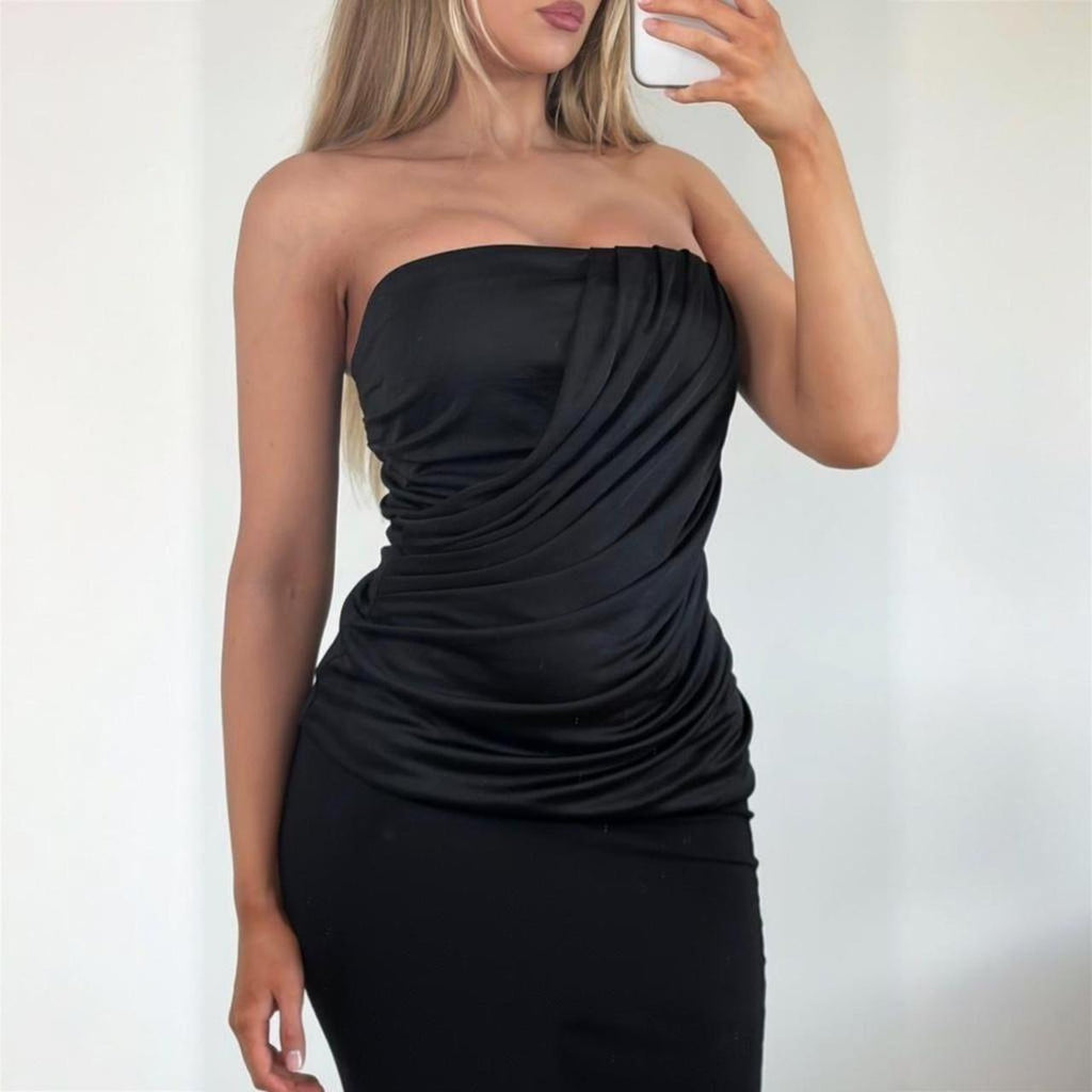 Black strapless bodycon wrap top