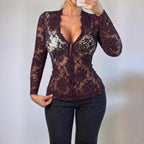 VINTAGE Purple lace hook & eye blouse top