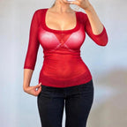 VINTAGE Red mesh long sleeve blouse top