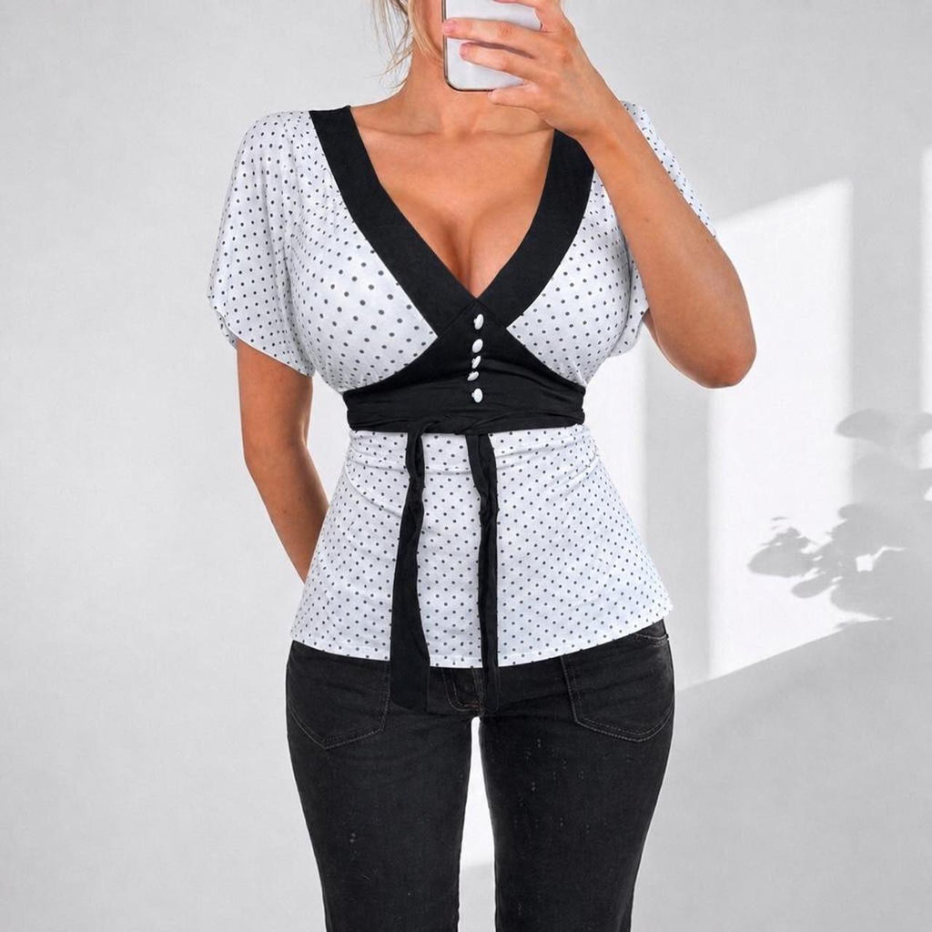 VINTAGE black & white polka dot tie top
