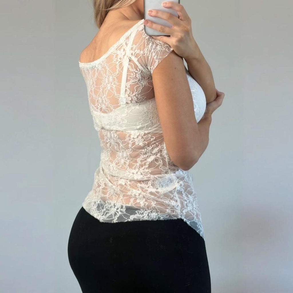 White lace short sleeve top