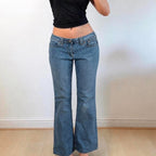 VINTAGE Light blue embroidered faded Low rise flared denim jeans