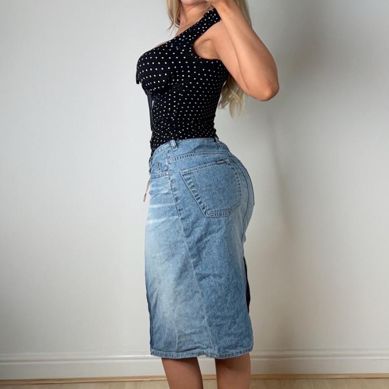 Blue denim midi skirt