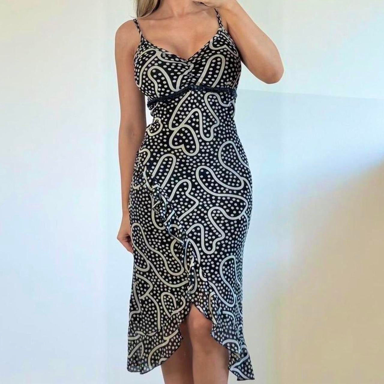 VINTAGE black and white ruffle maxi dress