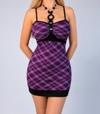 Vintage purple plaid mini halter dress