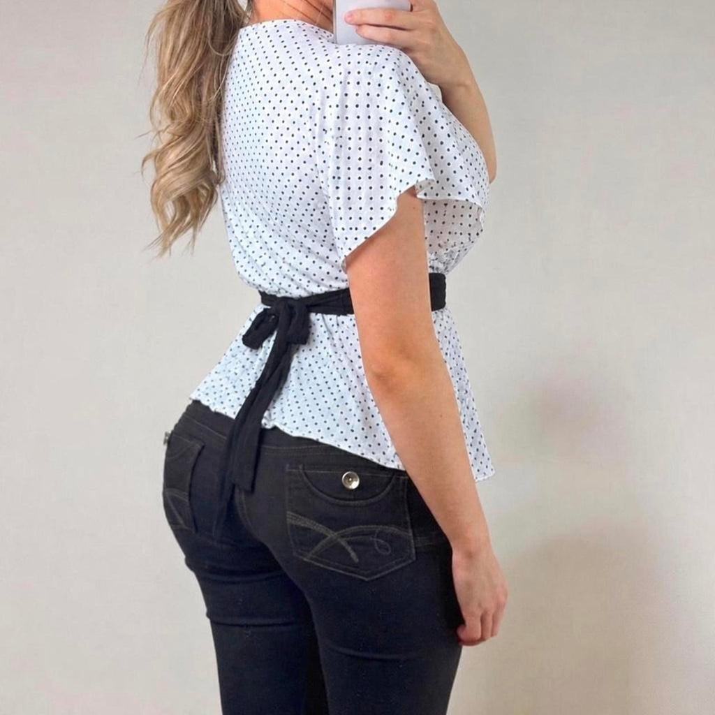 VINTAGE black & white polka dot tie top