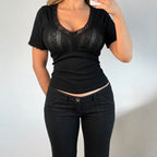 VINTAGE black short sleeve lace top