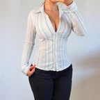 VINTAGE white striped button up shirt