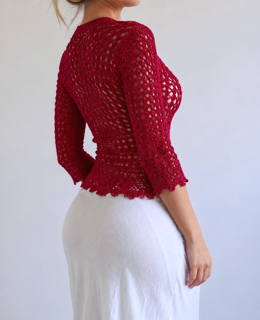 Vintage red crotchet cardigan top