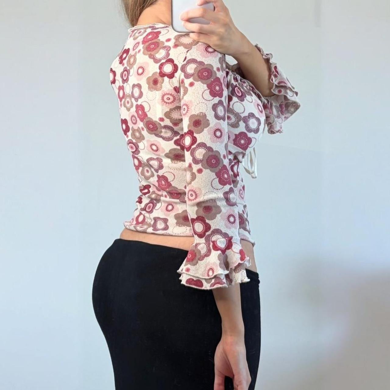 VINTAGE Pink floral milkmaid long sleeve blouse top