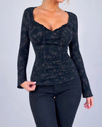 Vintage black floral blouse top