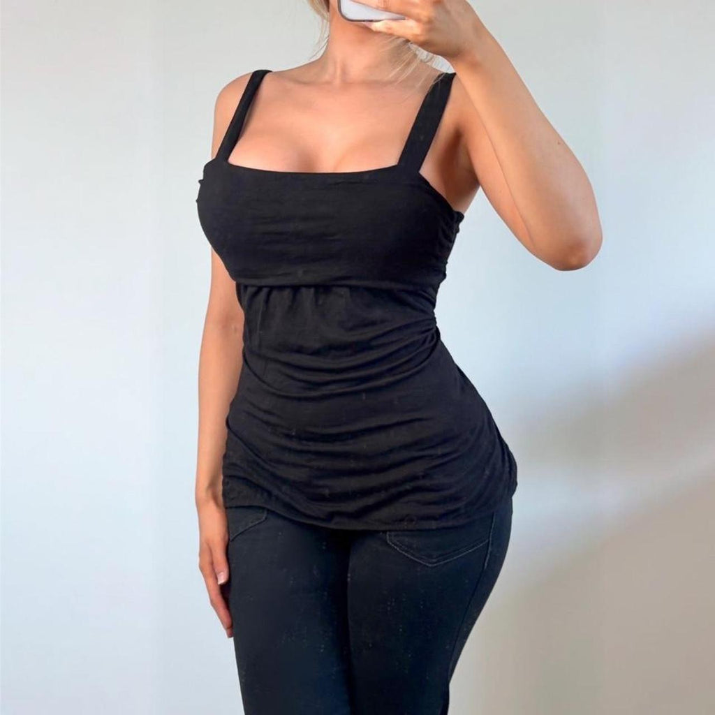 Vintage Black ruched strappy cami vest top