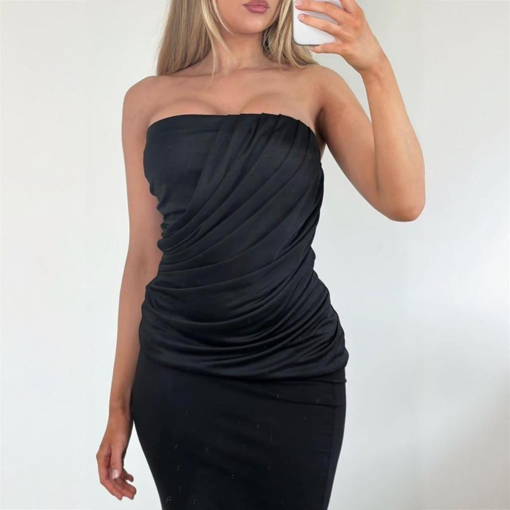Black strapless bodycon wrap top